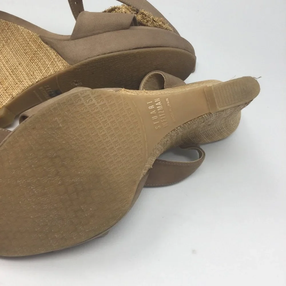 Stuart Weitzman Beige Leather Wedge Sandal 8.5M